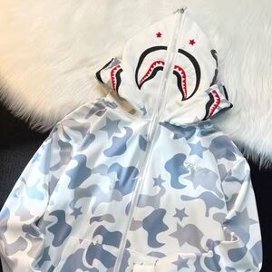 Bape White and Gray Camo Shark Hoodie